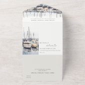 ハーバーシースケープズボートでミュートされた結婚沿岸のボート オールインワン招待状 (外側)