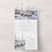 ハーバーシースケープズボートでミュートされた結婚沿岸のボート オールインワン招待状 (内側)