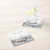 ハーバーシースケープズボートでミュートされた結婚沿岸のボート スクエアペーパーコースター (インサイチュ)