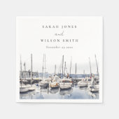 ハーバーシースケープズボートでミュートされた結婚沿岸のボート スタンダードカクテルナプキン (正面)