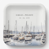 ハーバーシースケープズボートでミュートされた結婚沿岸のボート ペーパープレート (正面)