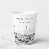 ハーバーシースケープズボートでミュートされた結婚沿岸のボート 紙コップ (裏面)