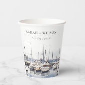 ハーバーシースケープズボートでミュートされた結婚沿岸のボート 紙コップ (正面)