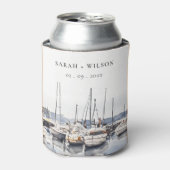 ハーバーシースケープズボートでミュートされた結婚沿岸のボート 缶クーラー (缶正面)