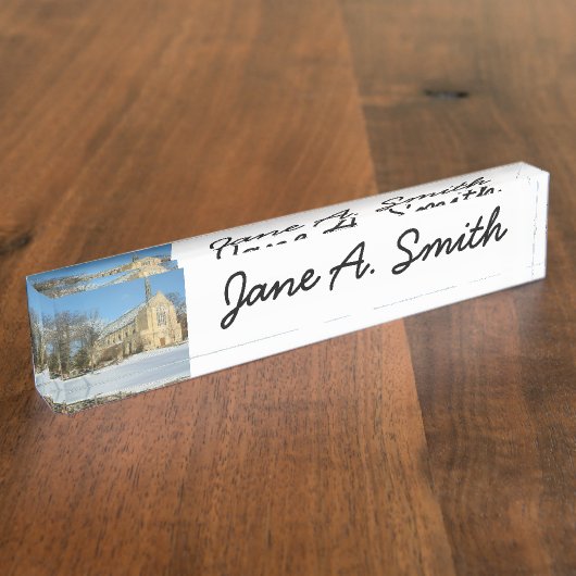 ハーバーズチャペルで冬にグローブシティカレッジ デスクネームプレート (側面)