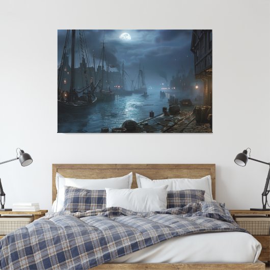 ハーバービクトリアンバイナイト：魚釣り村 キャンバスプリント (インサイチュ (寝室))