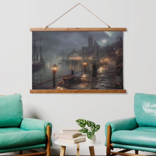 ハーバービクトリアンバイナイト：魚釣り村 吊り下げ型タペストリー (リビング)