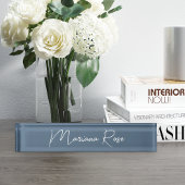 ハーバーブルーエレガント手書きスクリプト デスクネームプレート