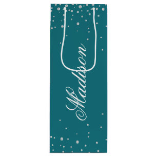 ハーバーブルーシックパーソナライズされたダイヤモンド名 ワインギフトバッグ