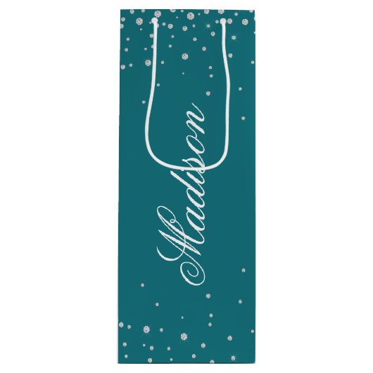 ハーバーブルーシックパーソナライズされたダイヤモンド名 ワインギフトバッグ (正面)