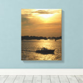 ハーバーボートシーン後半夕べ太陽の背後の雲 キャンバスプリント (インサイチュ (ウッドフロア))