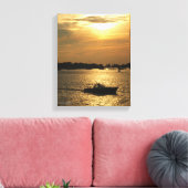 ハーバーボートシーン後半夕べ太陽の背後の雲 キャンバスプリント (インサイチュ (リビング))