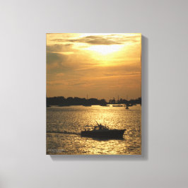ハーバーボートシーン後半夕べ太陽の背後の雲 キャンバスプリント