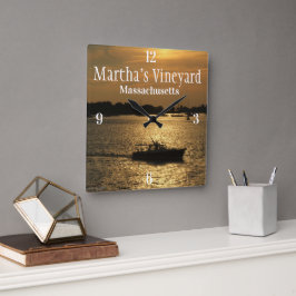 ハーバーボートシーン後半夕べ太陽の背後の雲 スクエア壁時計