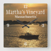 ハーバーボートシーン後半夕べ太陽の背後の雲 スクエア壁時計 (正面)