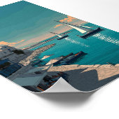 ハーバー地中海のシーン – 帆船と沿岸 ポスター (角)