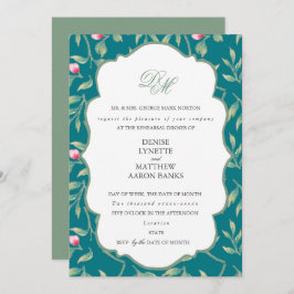 ハーバー ブルーとバジル グリーンのリハーサル ディナー 招待状