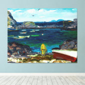 ハーバー、メイン州モンヒーガン海岸の絵画、 キャンバスプリント (インサイチュ (ウッドフロア))
