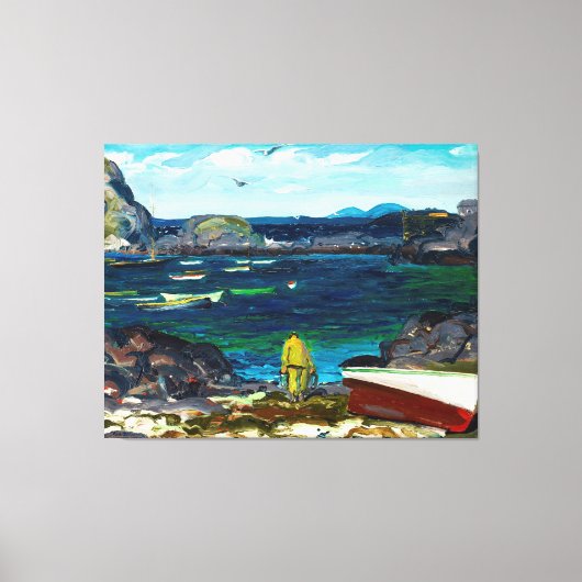 ハーバー、メイン州モンヒーガン海岸の絵画、 キャンバスプリント (正面)