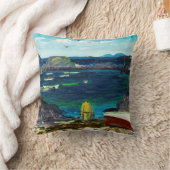 ハーバー、モネガン海岸、メーン絵画ズの クッション (ブランケット)