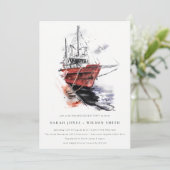 ハーバ素朴ーヨットセーリングボートウォーター婚約 招待状 (スタンド正面)