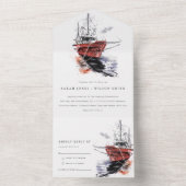 ハーバ素朴ーヨットセーリングボートウォーター結婚カラー オールインワン招待状 (内側)
