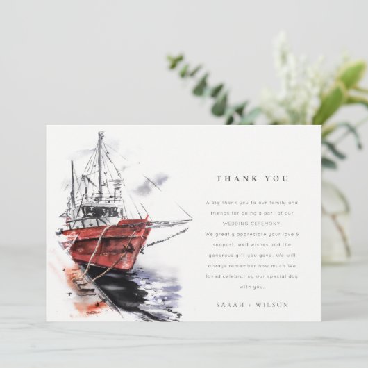 ハーバ素朴ーヨットセーリングボートウォーター結婚カラー サンキューカード (スタンド正面)
