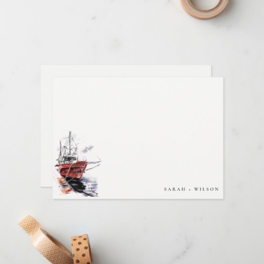 ハーバ素朴ーヨットセーリングボートウォーター結婚カラー ノートカード (正面/裏面インサイチュ)