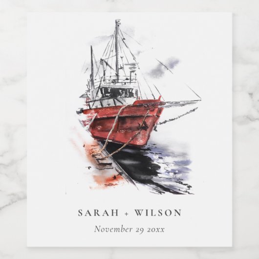 ハーバ素朴ーヨットセーリングボートウォーター結婚カラー ワインラベル (シングルラベル)