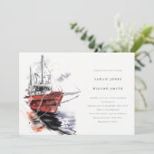 ハーバ素朴ーヨットセーリングボートウォーター結婚カラー 招待状 (スタンド正面)