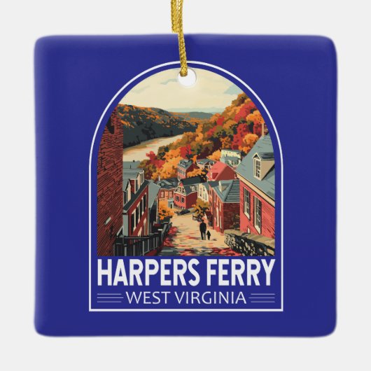 ハーパーズフェリーウェストバージニアトラベルアートヴィンテージ セラミックオーナメント (正面)
