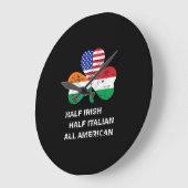 ハーフアイリッシュハーフイタリアンオールアメリカ国旗のシャムロック ラージ壁時計 (傾斜)