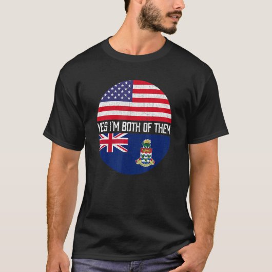 ハーフアメリカハーフカイマン米国国旗のファミリーヘリット Tシャツ (正面)