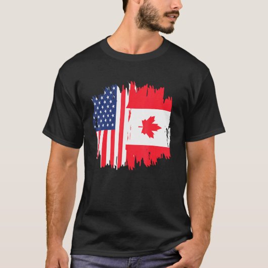 ハーフアメリカハーフカナディアンルーツアメリカカナダF Tシャツ (正面)