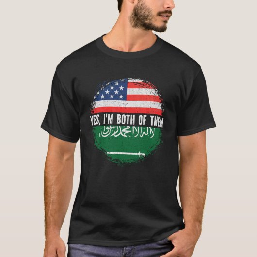 ハーフアメリカハーフサウジアラビア米国国旗サウジ Tシャツ (正面)