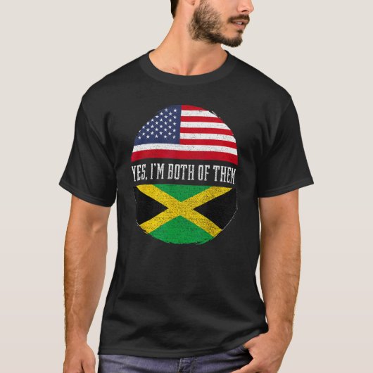 ハーフアメリカハーフジャマイカ米国国旗ジャマイカヘリット Tシャツ (正面)