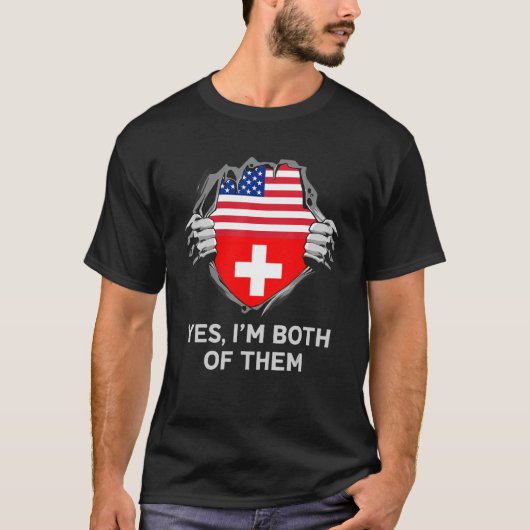 ハーフアメリカハーフスイスUSAスイス国旗のメニュー Tシャツ (正面)