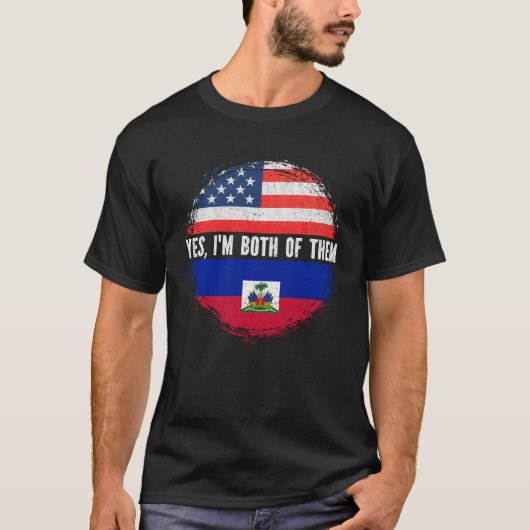 ハーフアメリカハーフハイチUSA国旗ハイチ伝統 Tシャツ (正面)