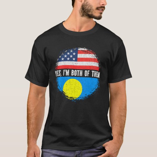 ハーフアメリカハーフパラウアンUSA国旗パラオ伝統 Tシャツ (正面)