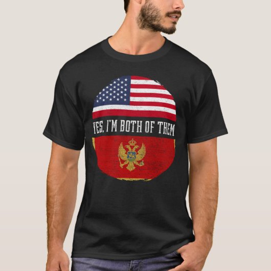 ハーフアメリカハーフモンテネグロUSA国旗 Tシャツ (正面)