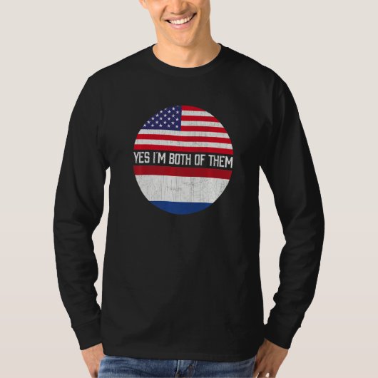 ハーフアメリカンハーフオランダアメリカ国旗の家族伝統 Tシャツ (正面)