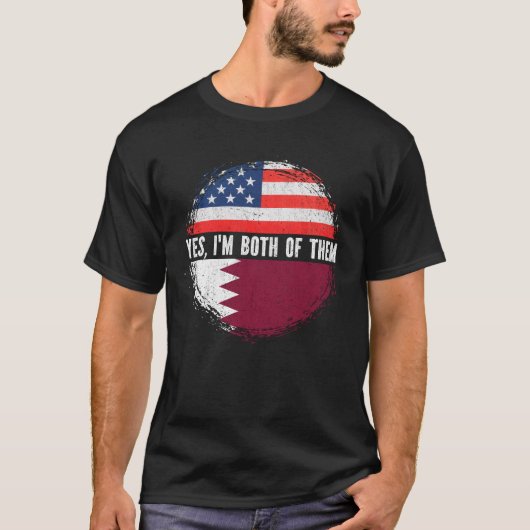 ハーフアメリカンハーフカタールUSA国旗カタール伝統 Tシャツ (正面)