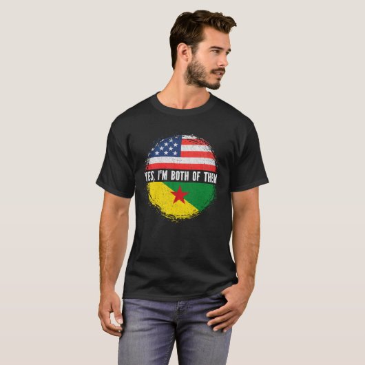 ハーフアメリカンフランスのハーフガイアナ米国国旗 Tシャツ (正面フル)