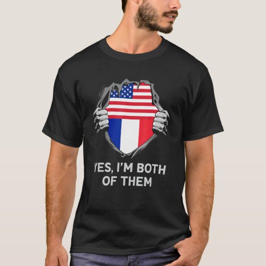 ハーフアメリカンフランスのハーフUSAフランス国旗Mens Wom Tシャツ (正面)