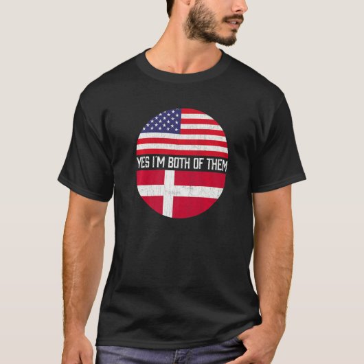 ハーフアメリカン半デンマーク米国国旗の家族伝統 Tシャツ (正面)