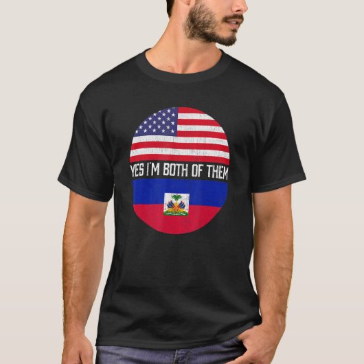 ハーフアメリカン半ハイチアメリカ国旗の家族遺産 Tシャツ (正面)