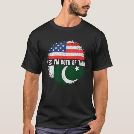 ハーフアメリカン半パキスタン米国国旗パキスタン Tシャツ (正面)