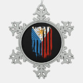 ハーフアメリカン半フィリピン国旗 スノーフレークピューターオーナメント (正面)