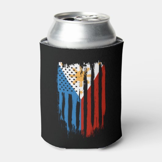 ハーフアメリカン半フィリピン国旗 缶クーラー (缶正面)