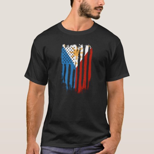 ハーフアメリカン半フィリピン国旗 Tシャツ (正面)
